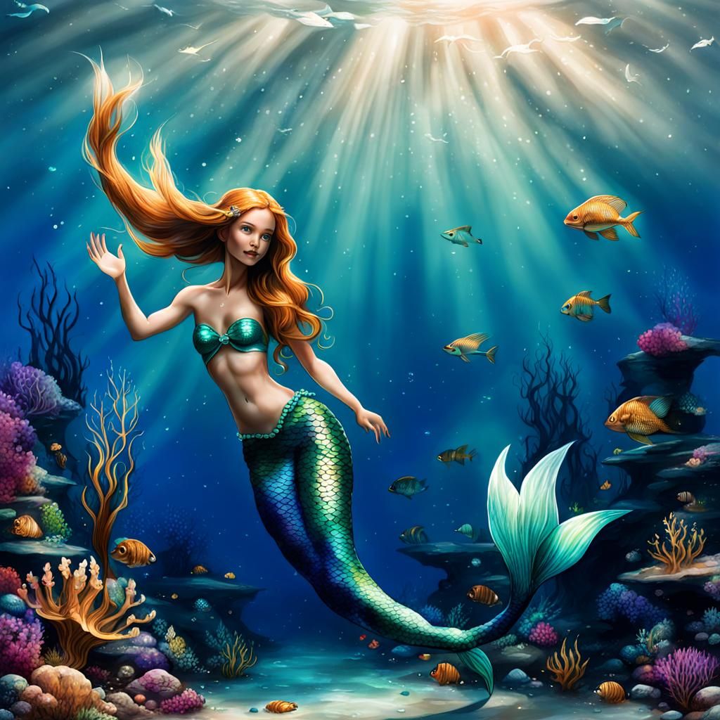 Classic Mermaid Swimming in the Ocean