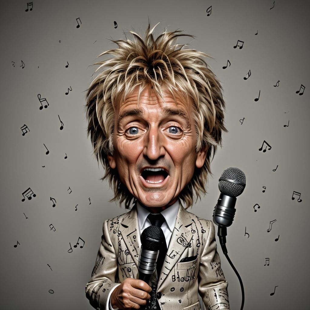 Hyperrealistic Baby Rod Stewart Caricature Singing