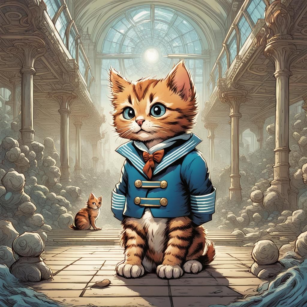 Tabby Kitten Visits Crystal Palace in Comic Style