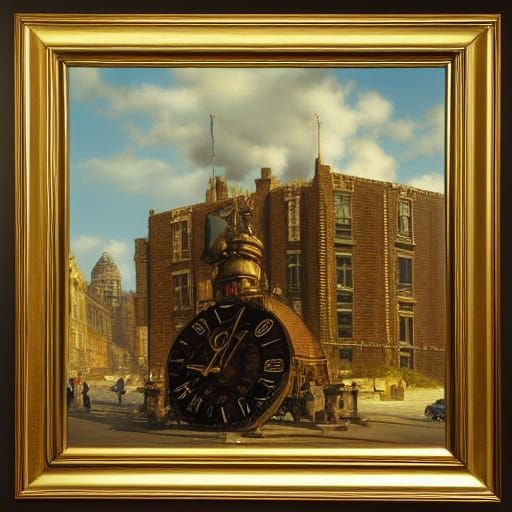 Ornate Clock in Oil Painting Style