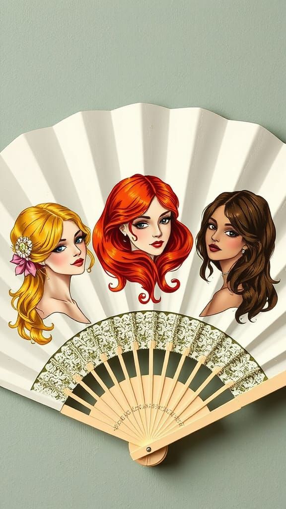 Ornate Fan with Portraits in Art Nouveau Style