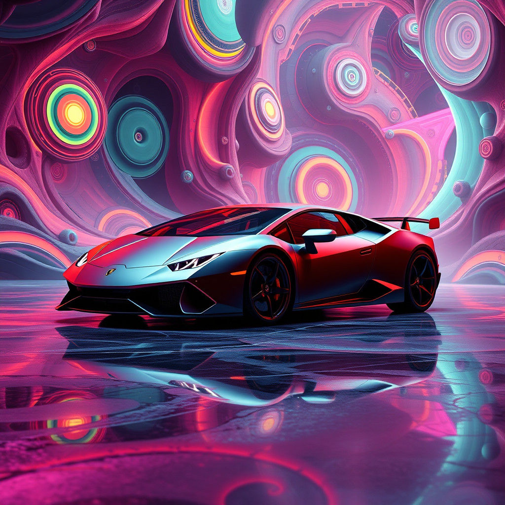 Lamborghini Huracan in Dreamlike Cyberpunk Environment