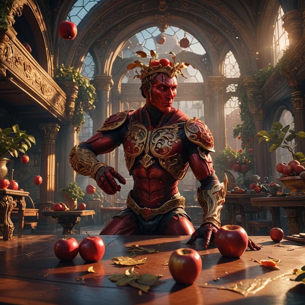 Anthropomorphic Apple Portrait in Vibrant Fantasy Style