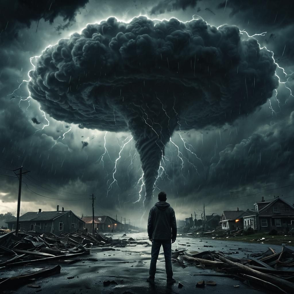 Surreal Hurricane Descends on Town: Eerie Artwork