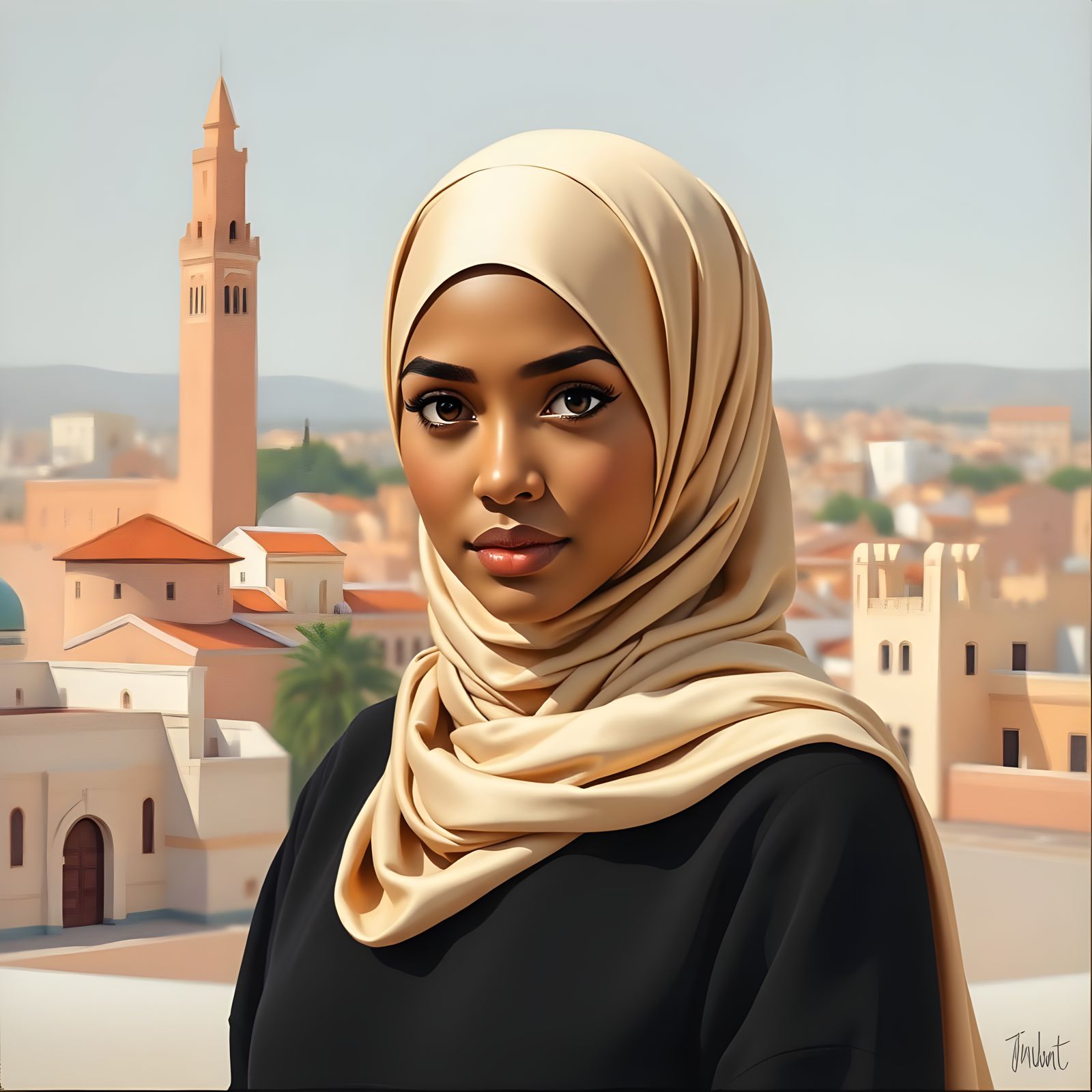 Beautiful Moroccan Woman in Hijab: Oil Painting