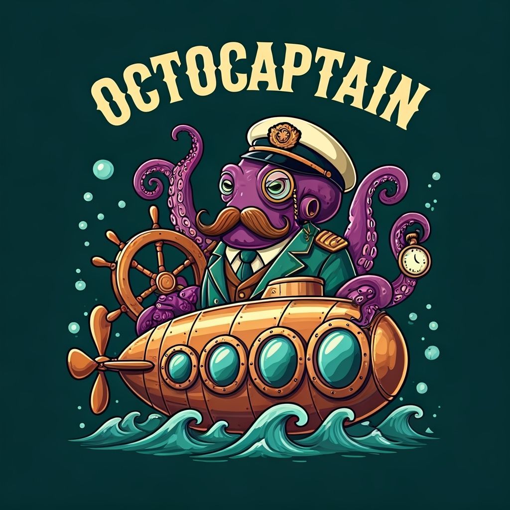 OctoCaptain Steampunk Submarine Cartoon Art