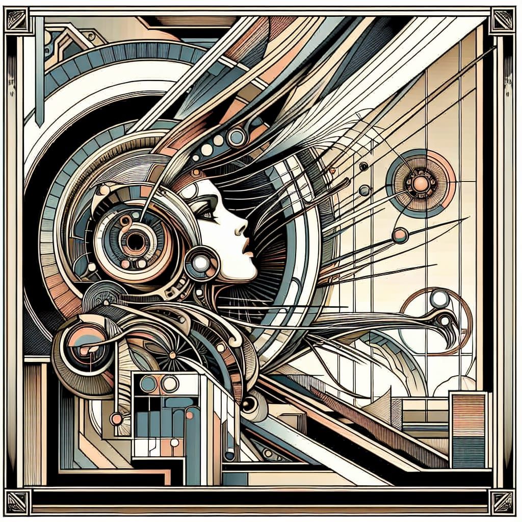 Surreal Futuristic Scene in Art Deco Style with Grandiose De...