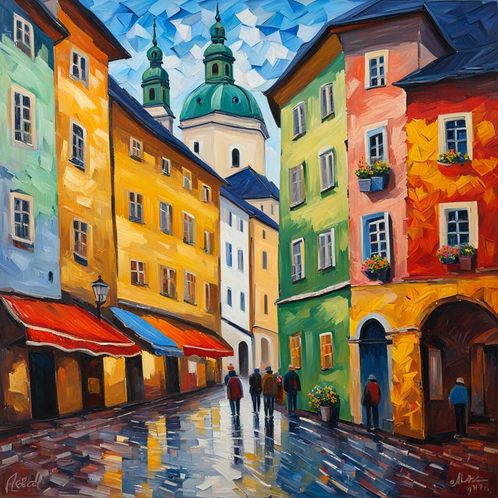 Salzburg Austria: Neo-Impressionist Expressionist Oil Painti...