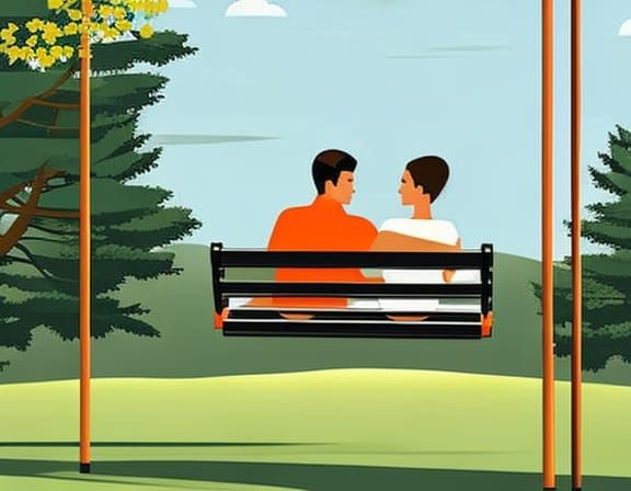 Young Couple on Swing Set: Realistic Rendering