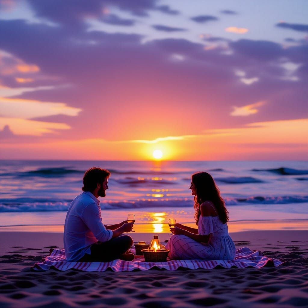 Romantic Sunset Beach Dinner in Photojournalistic Style