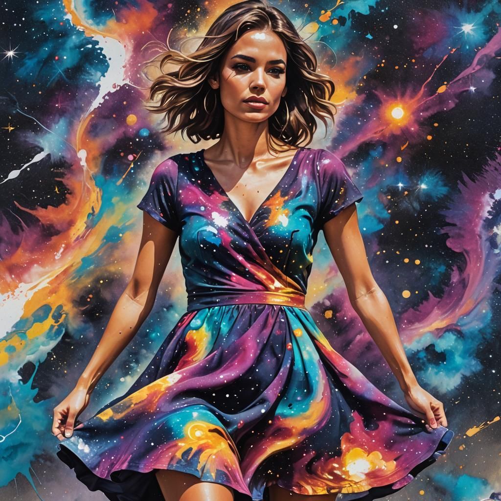 Girl on Beach in Abstract Expressionist Graffiti Style