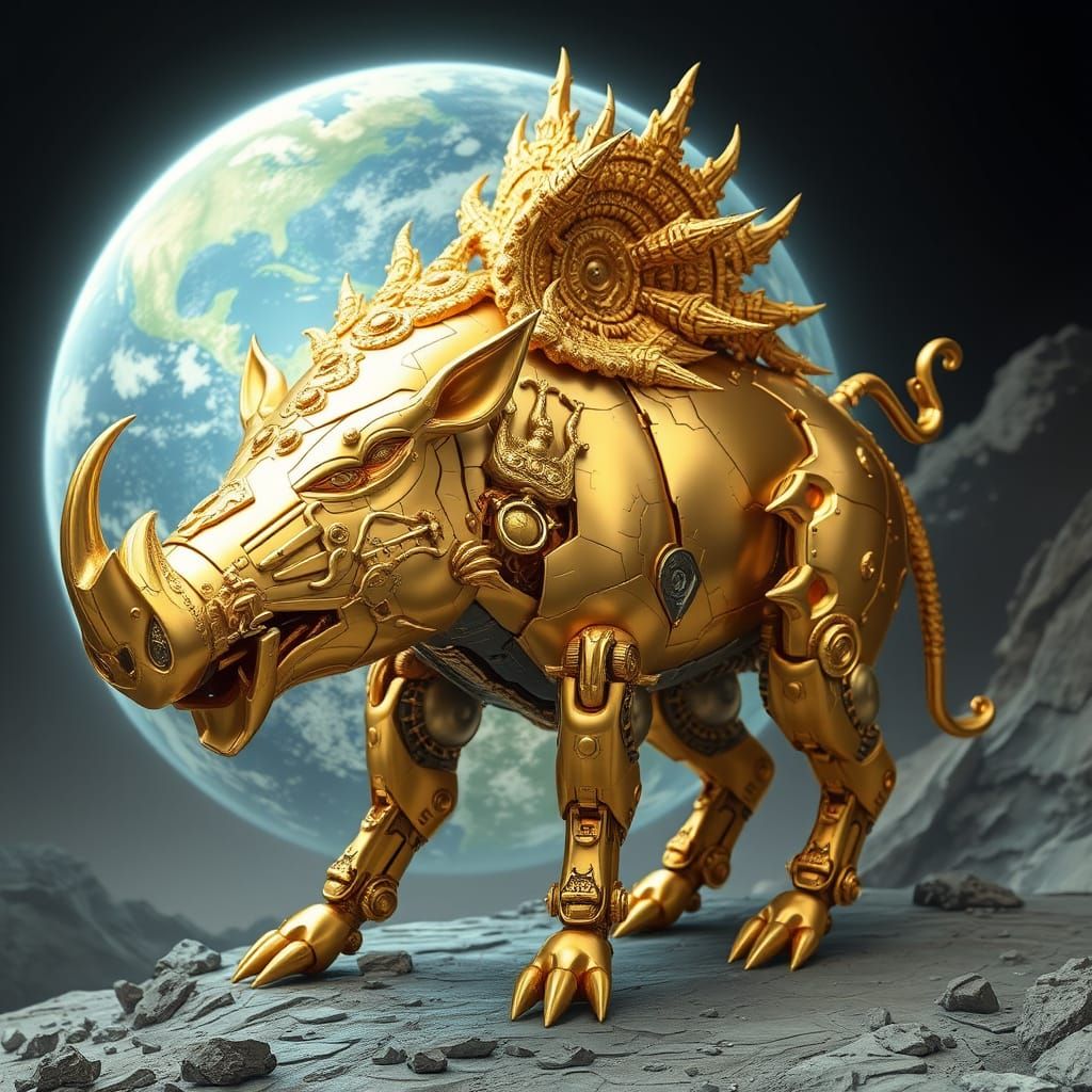 Varaha Avatar Lifting Earth in Biomechanical Style