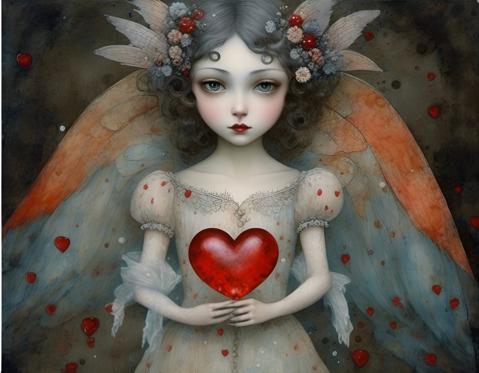 Valentine Fairy with Broken Heart, Vignette Paper Art