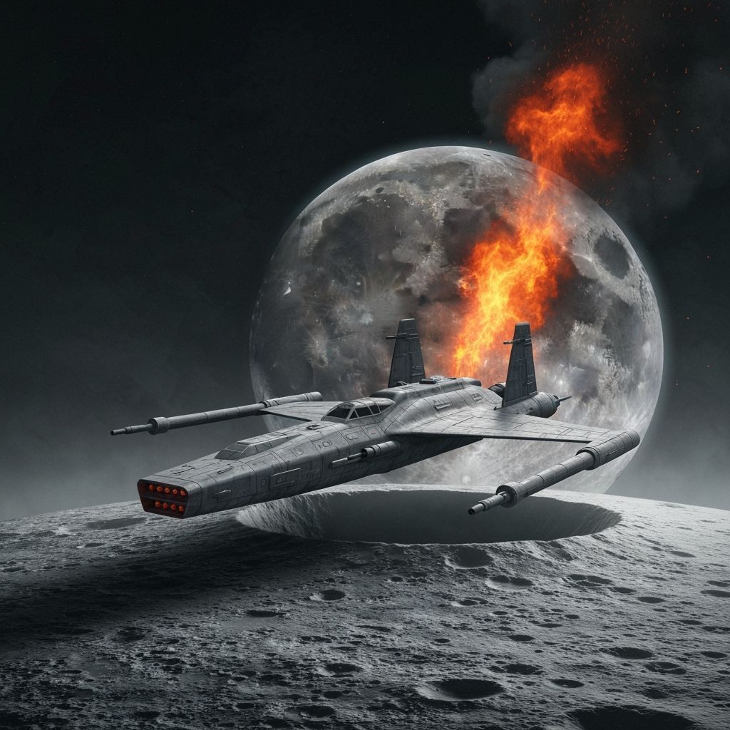 Wrecked Starship on Moon in Sci-Fi Grayscale