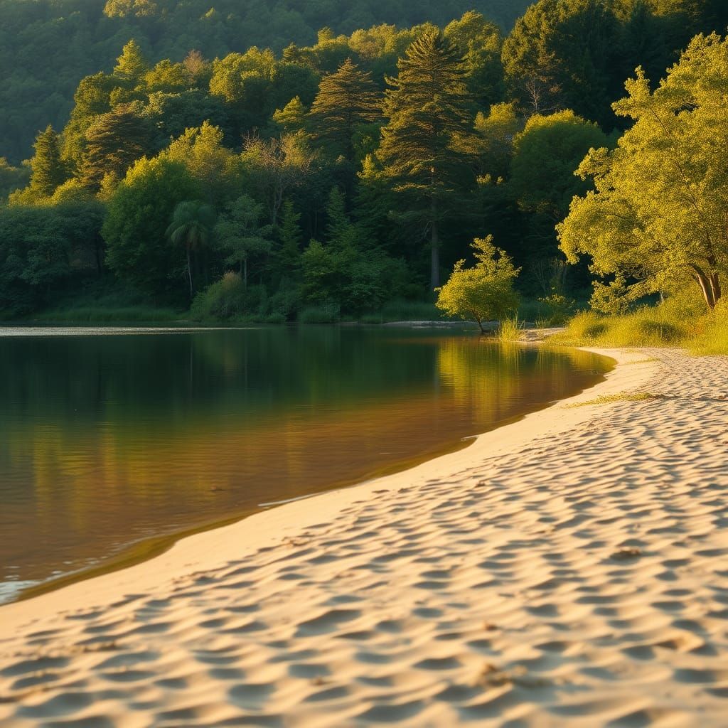 Serene Rural Lake with Sandy Beach