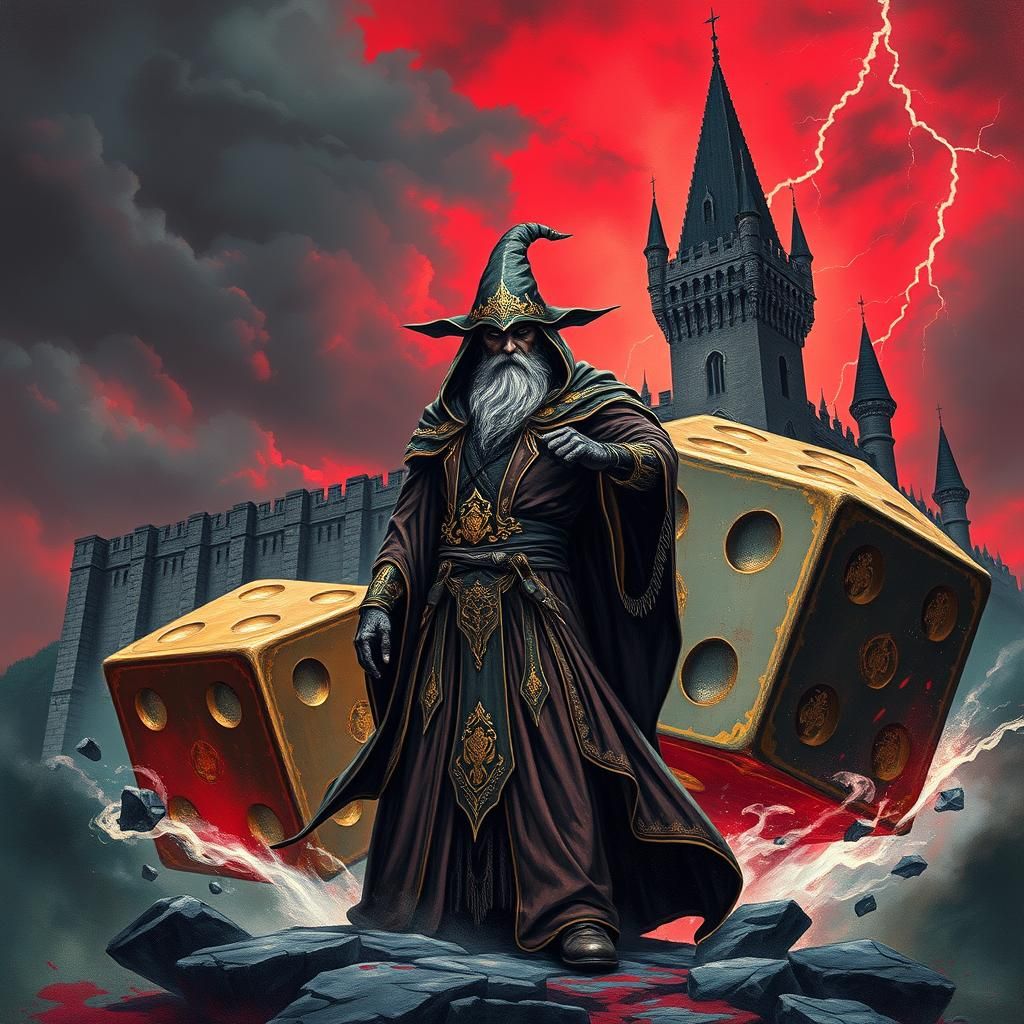 Fantasy Wizard Graffiti Art with Castle and Dice