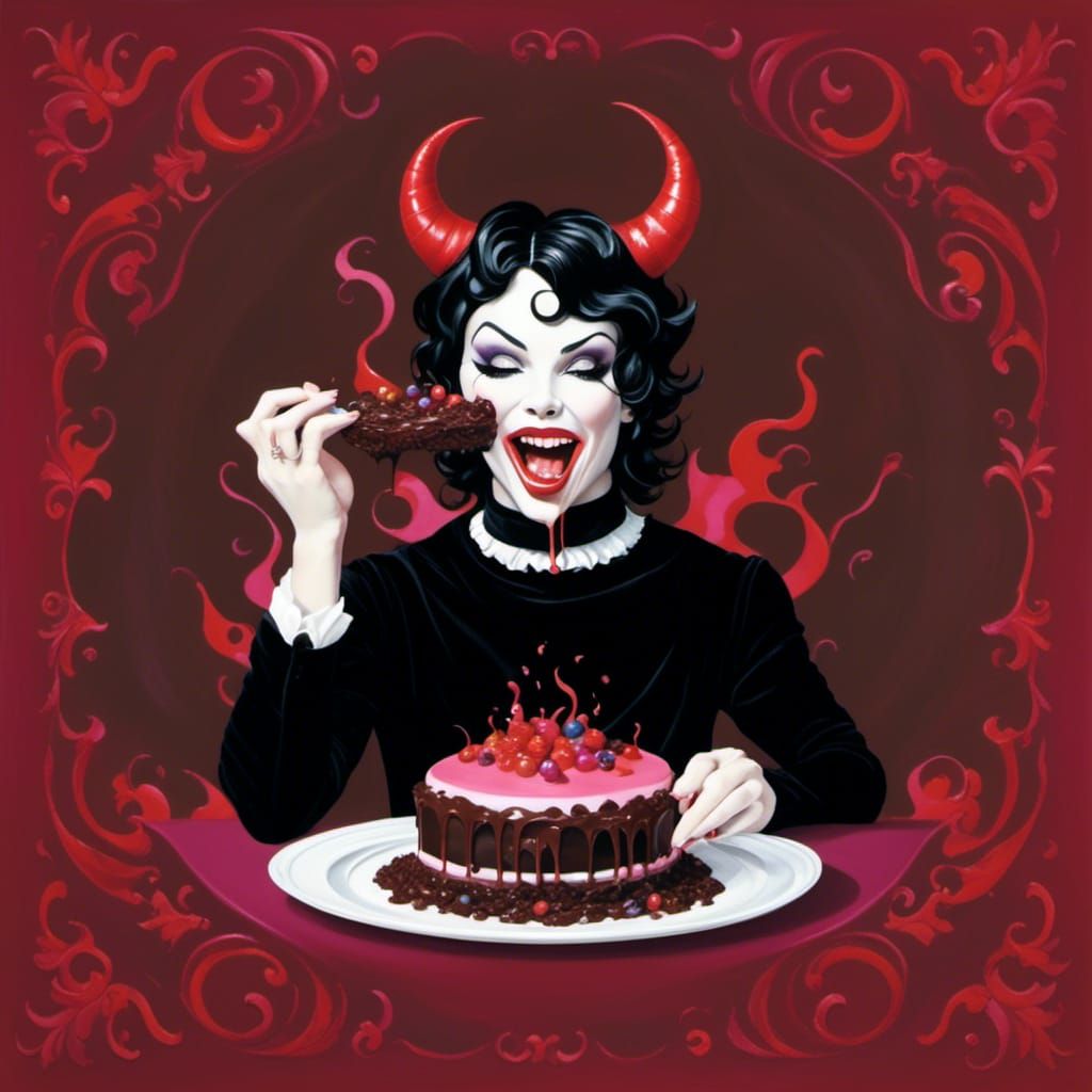 Pretty Devil Eating Devil's Food Cake
