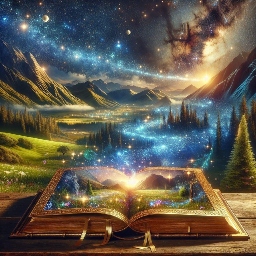 Magical Golden Tome with Celestial Energy