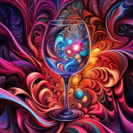 Cyberpunk Floral Explosion in a Wineglass
