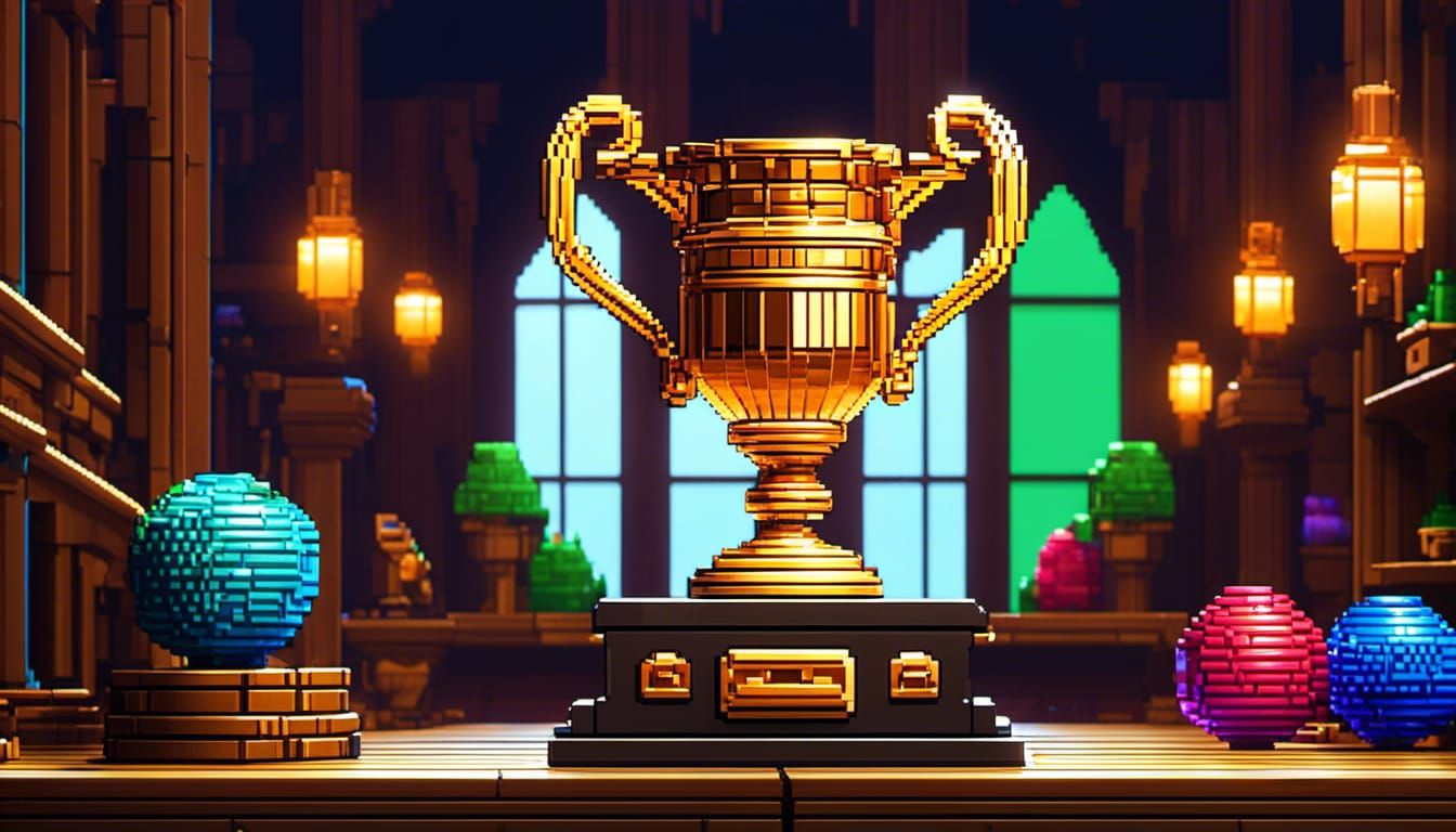 Beautiful Pixel Art Trophy on Table