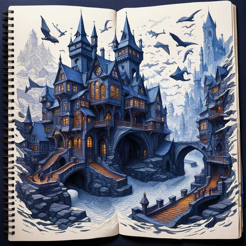 Intricate Pen Sketches Inspired by Escher