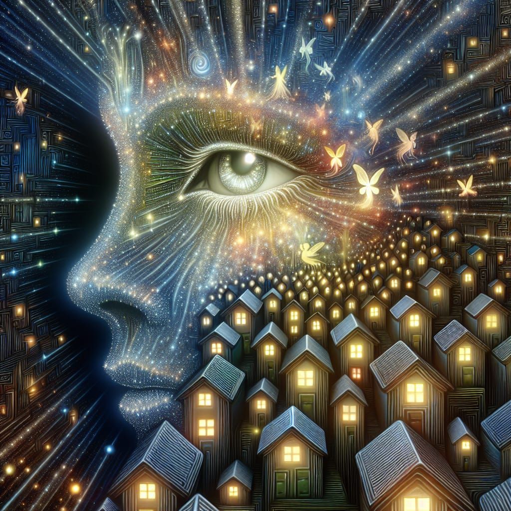 Surreal Realm: Magical Houses Form Fantasy Face