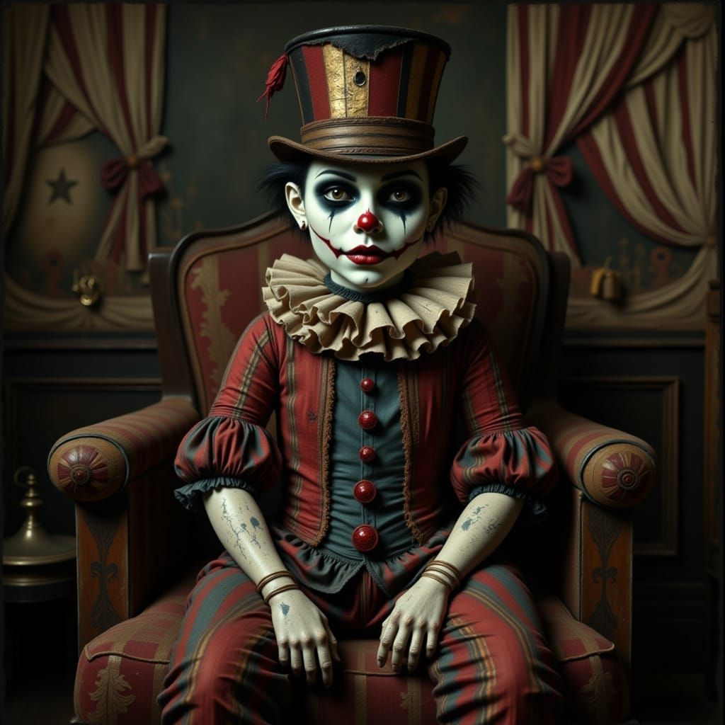 Creepy Antique Clown Doll in Victorian Room
