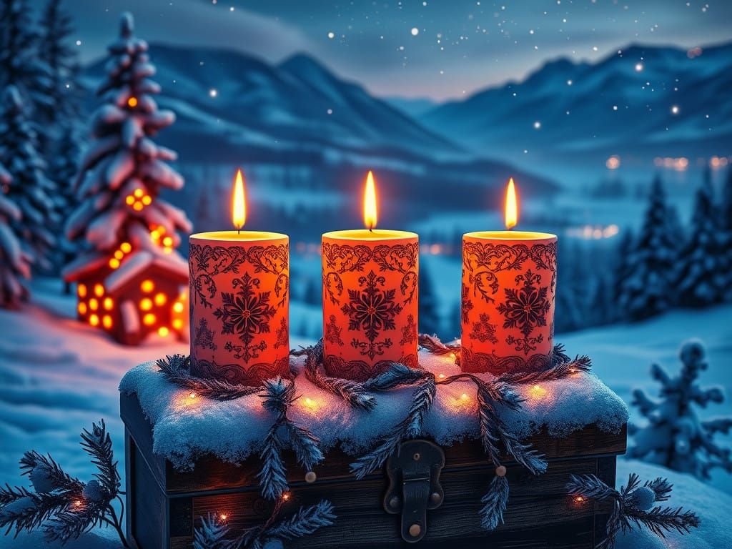 Surreal Winter Wonderland Scene with Twinkling Christmas Lig...