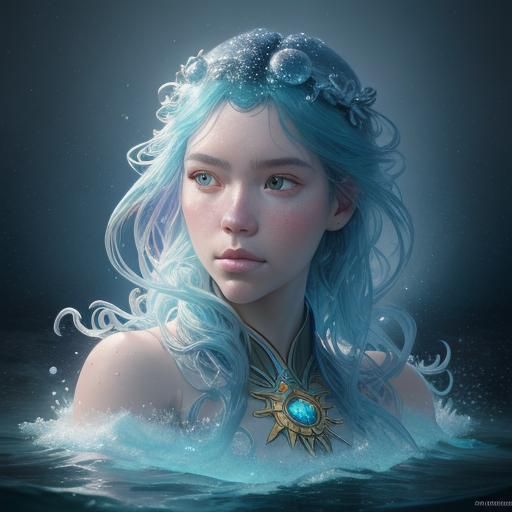 Mermaids in Ocean Snow Globe, Detailed Digital Art