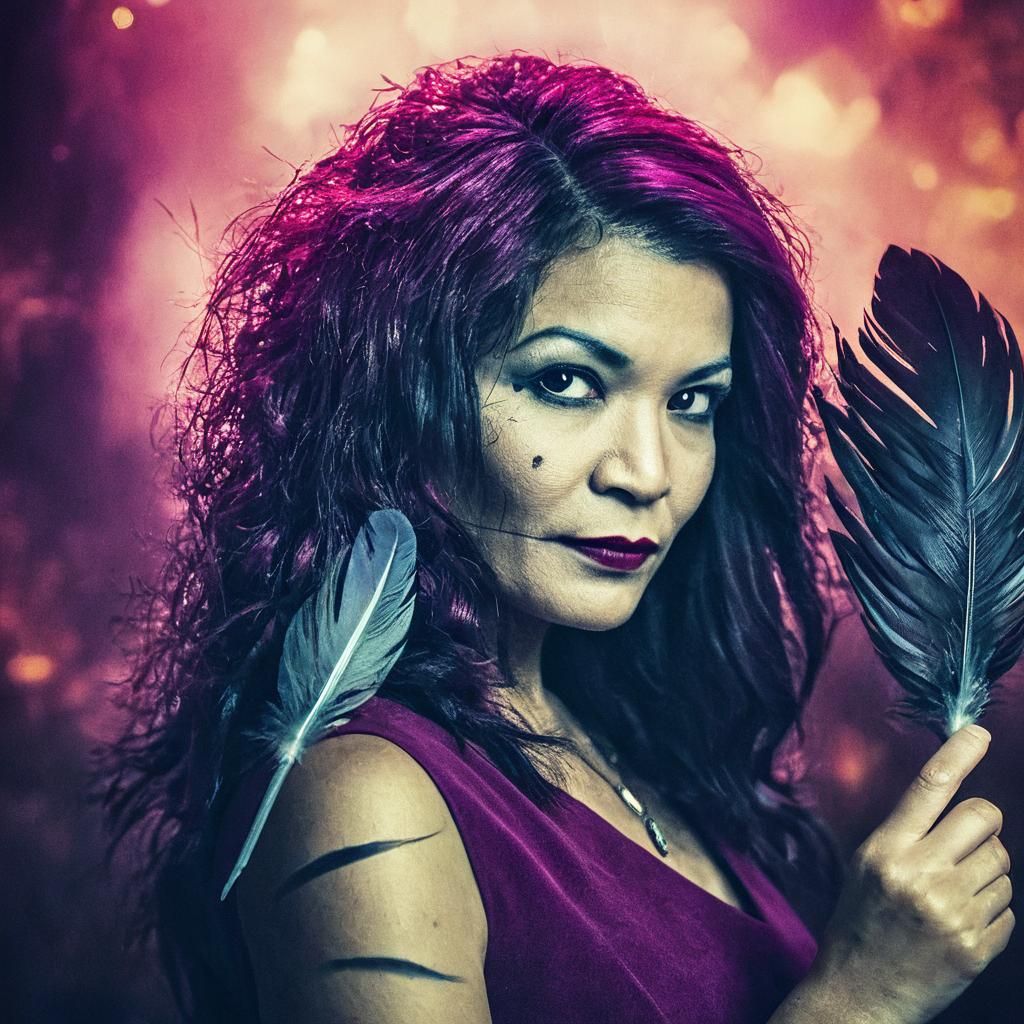 Eerie Fairy Portrait with Feather in Studio Lighting