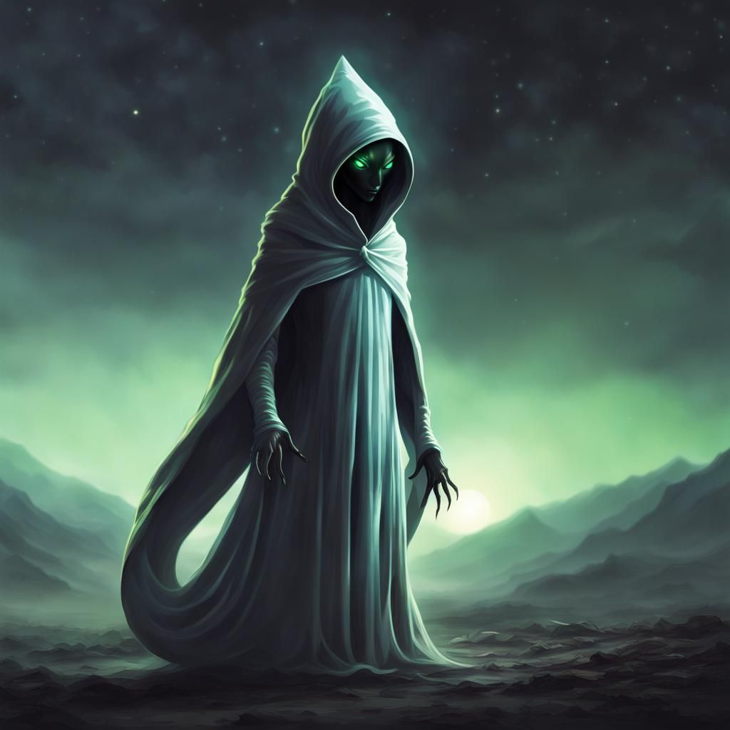 Ethereal Hooded Alien Creature with Cosmic Glow