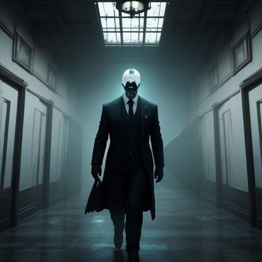 Ethereal Executive Shrieks in Radiant Hallway