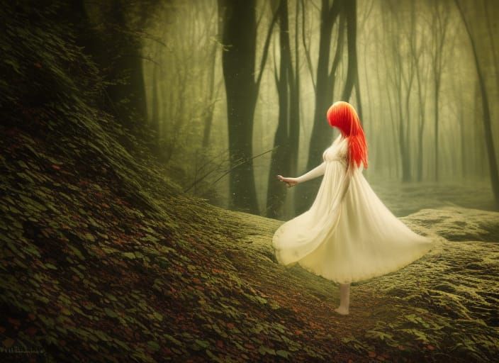 Surreal Fairy Elf Maiden in White Gown