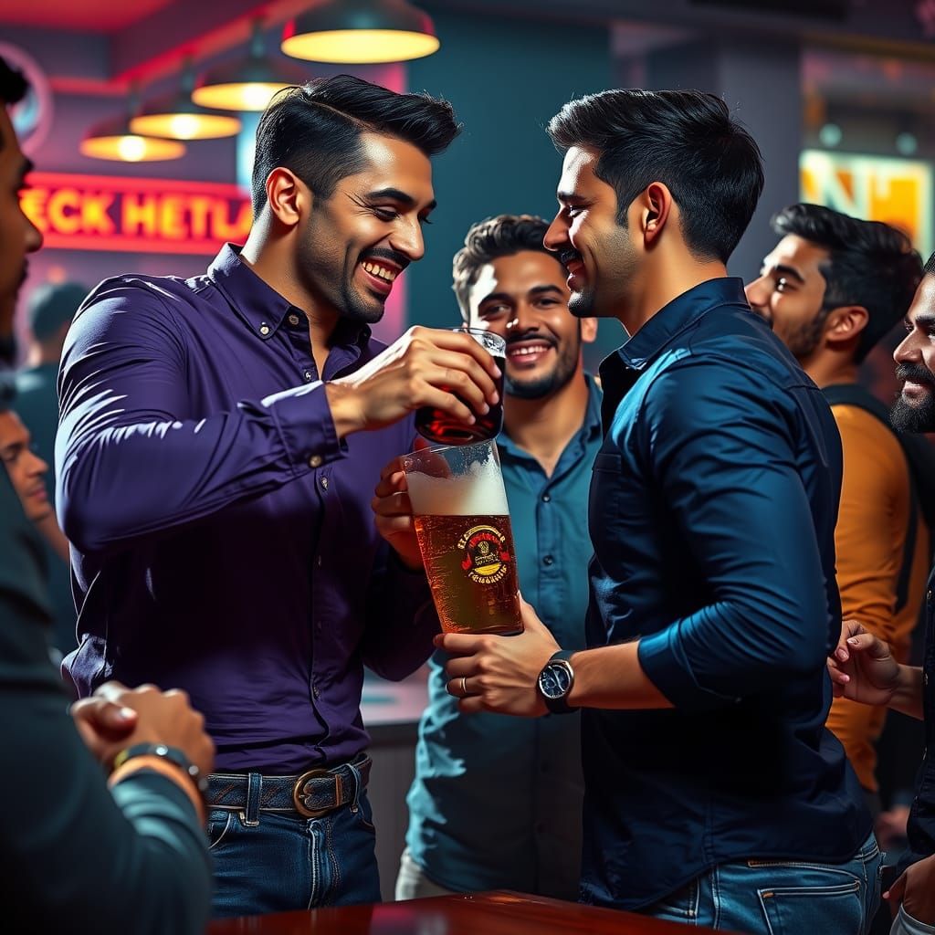 Playful Bar Scene with Friends in Hyper-Realism