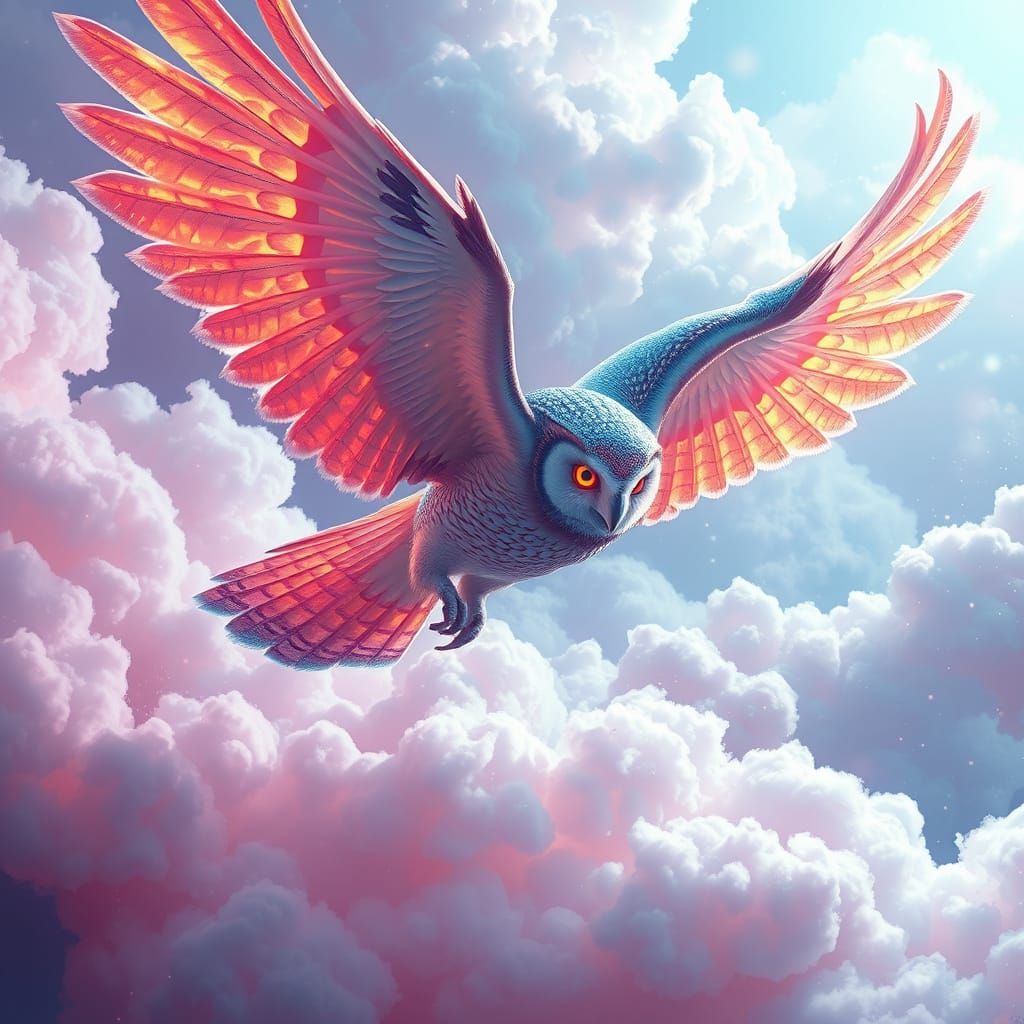Ice and Fire Owl Phoenix Soaring in Digital Art