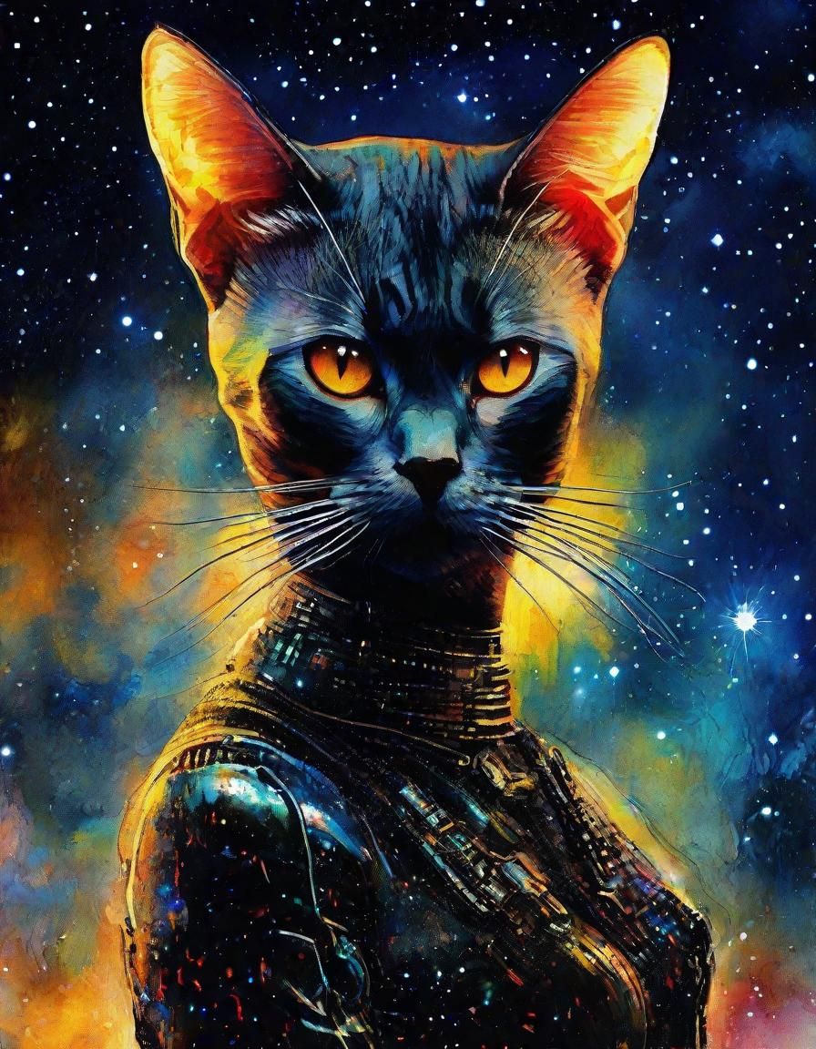 Android Cat: Retro-Futuristic Rockabilly Punk Portrait