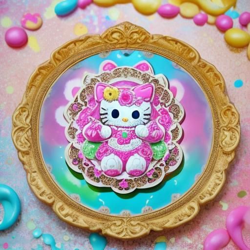 Hello Kitty as Maneki Neko in Rococo Candy Art
