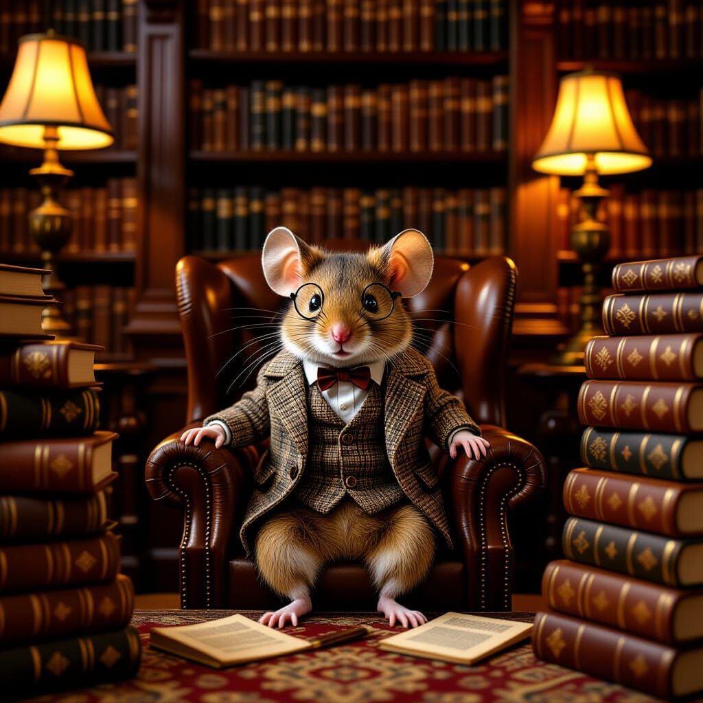 Mouse Detective in a Library, Rembrandt-Inspired