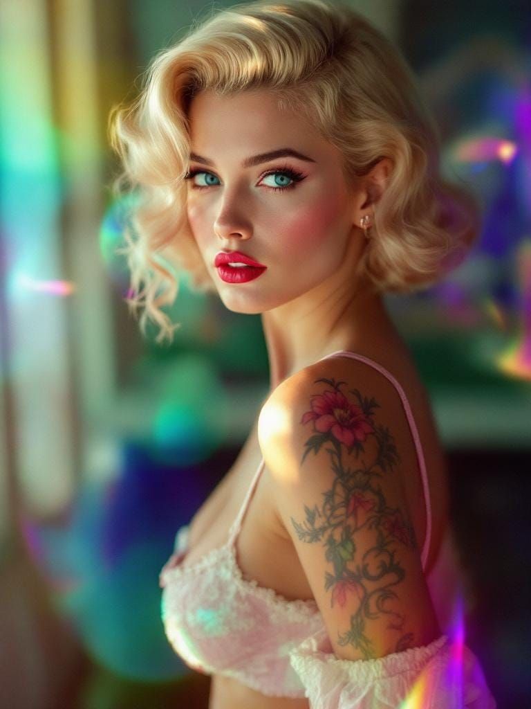 Prismatic Pin-Up Girl with Rainbow Light Effects