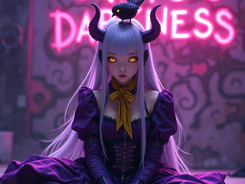 Japanese Gothic Goddess with Vibrant Purple Locks and Regal ...