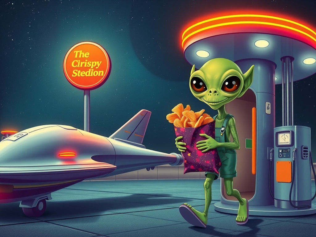 Futuristic Spaceship Refuels with Alien, Digital Art