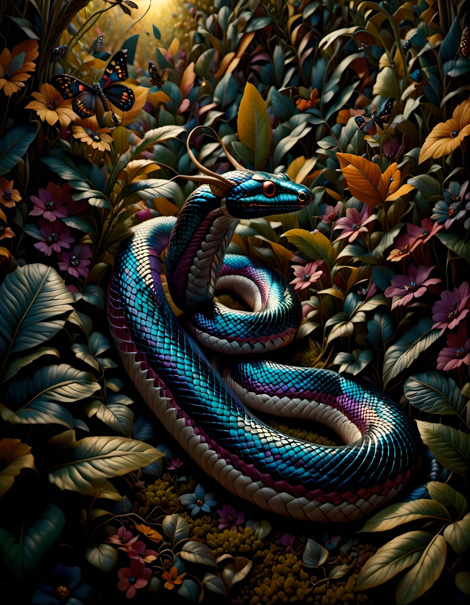 Psychedelic Snake Unwinding in Sunlight
