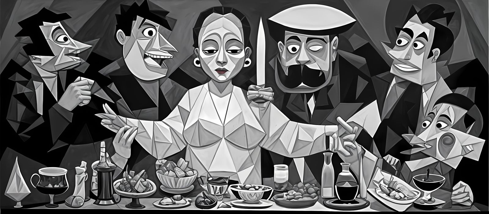 Vibrant Latinx Family Reunion in Neo-Cubist Style