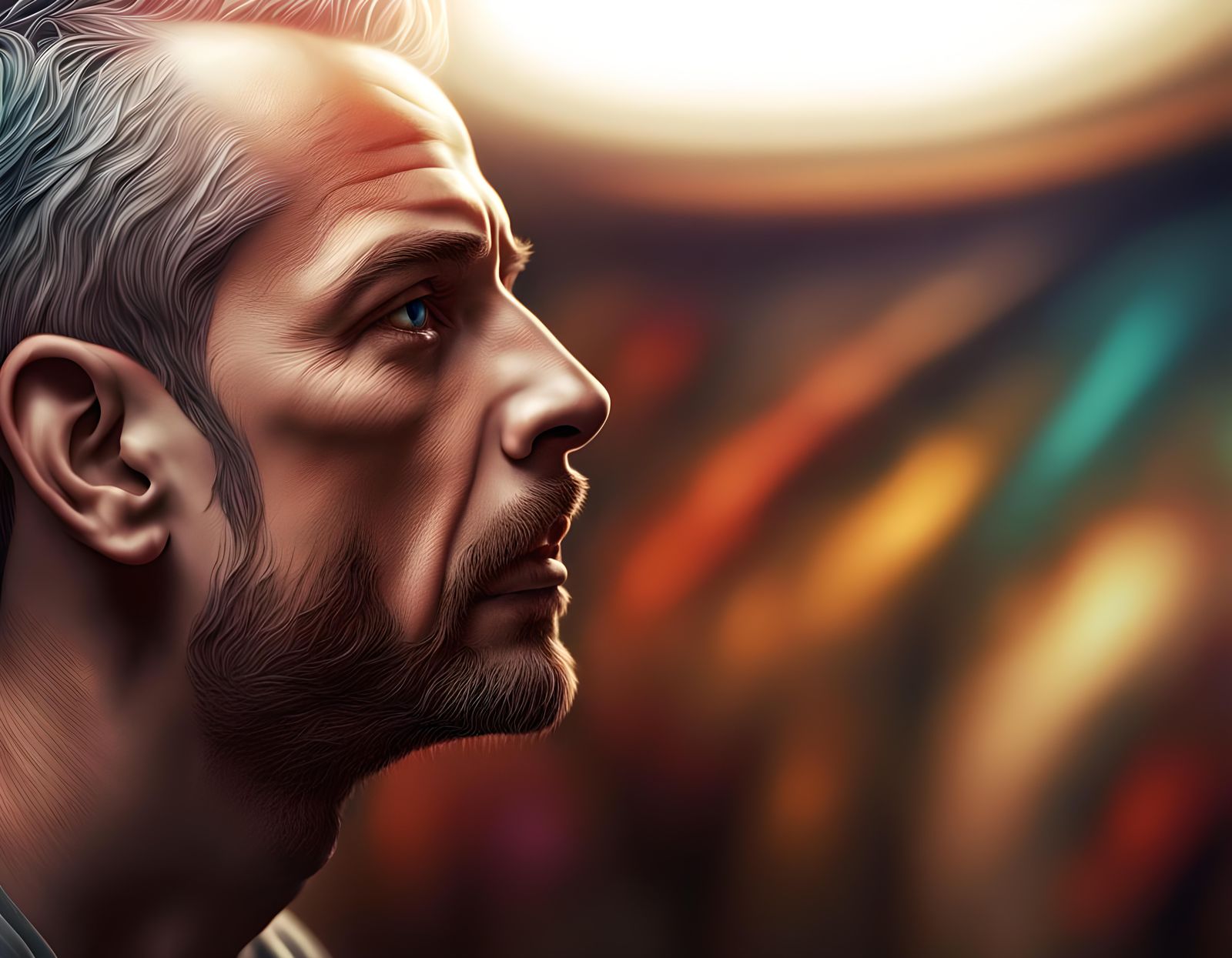 Hyperrealistic Man Listening in Cinematic Style