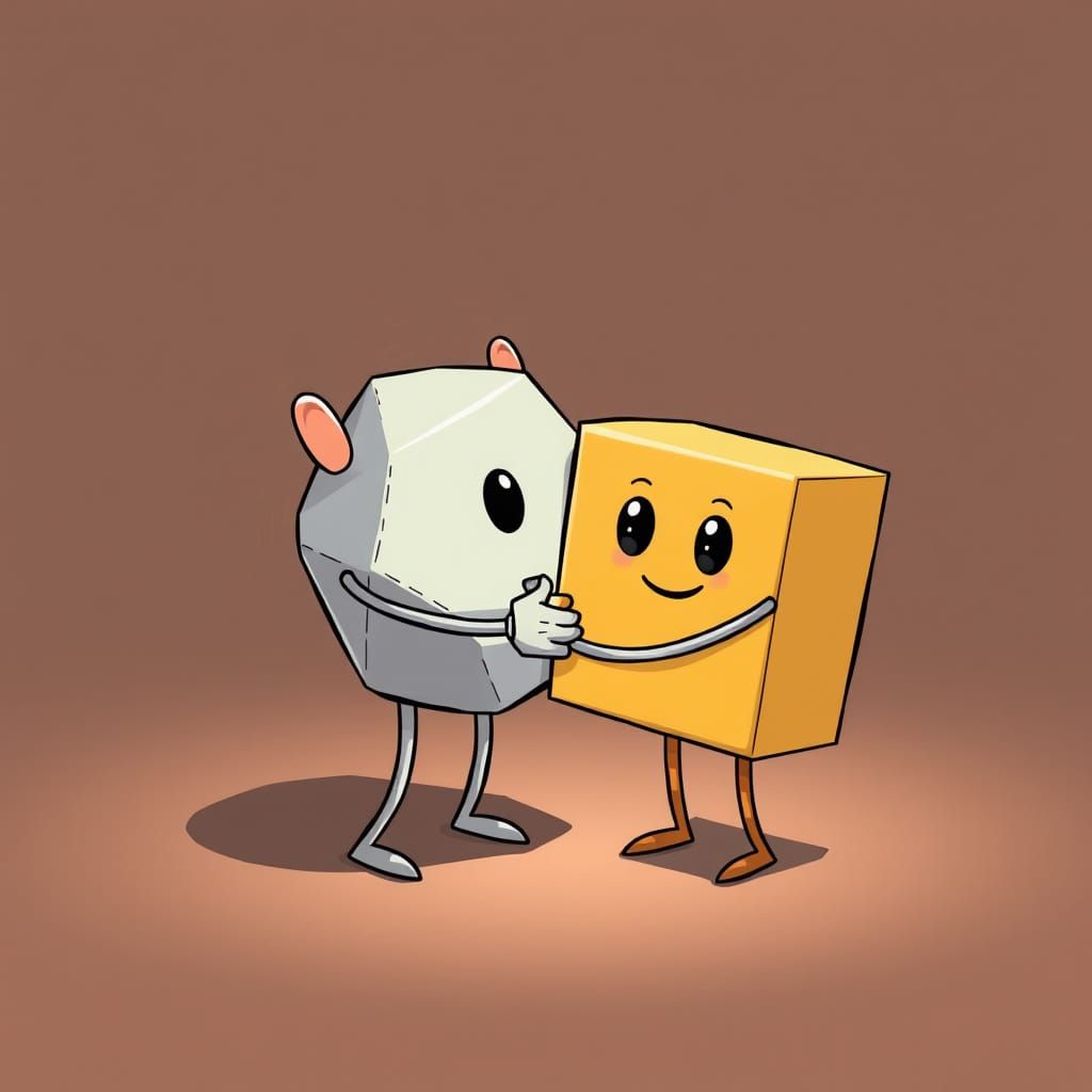 Cartoon Platonic Solids Holding Hands