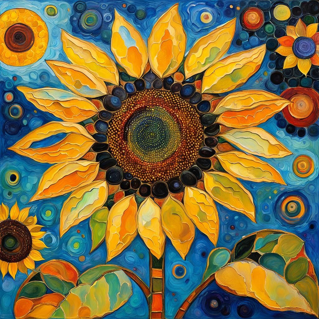 Bee on Sunflower in Klimt, Chagall, Kandinsky, Rothko Style
