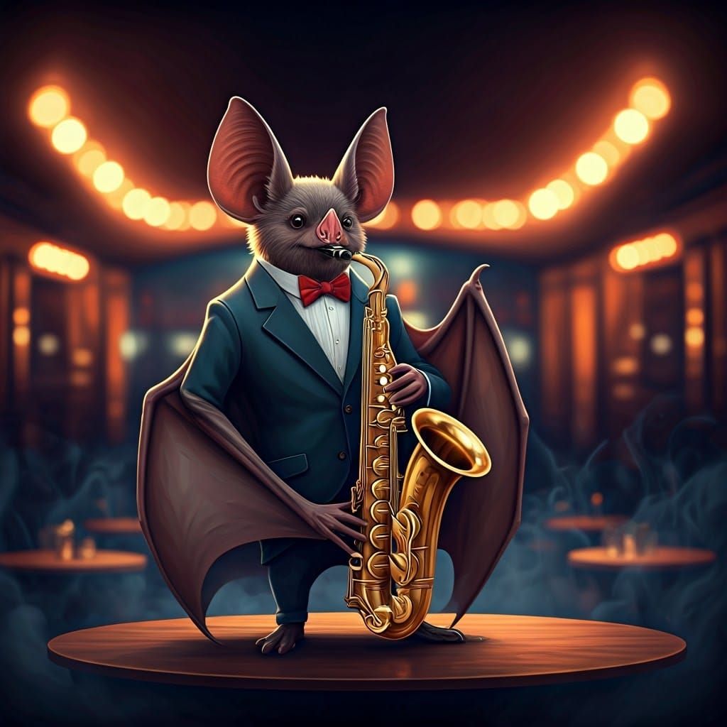 Jazz Club Bat Saxophonist in Surreal Style
