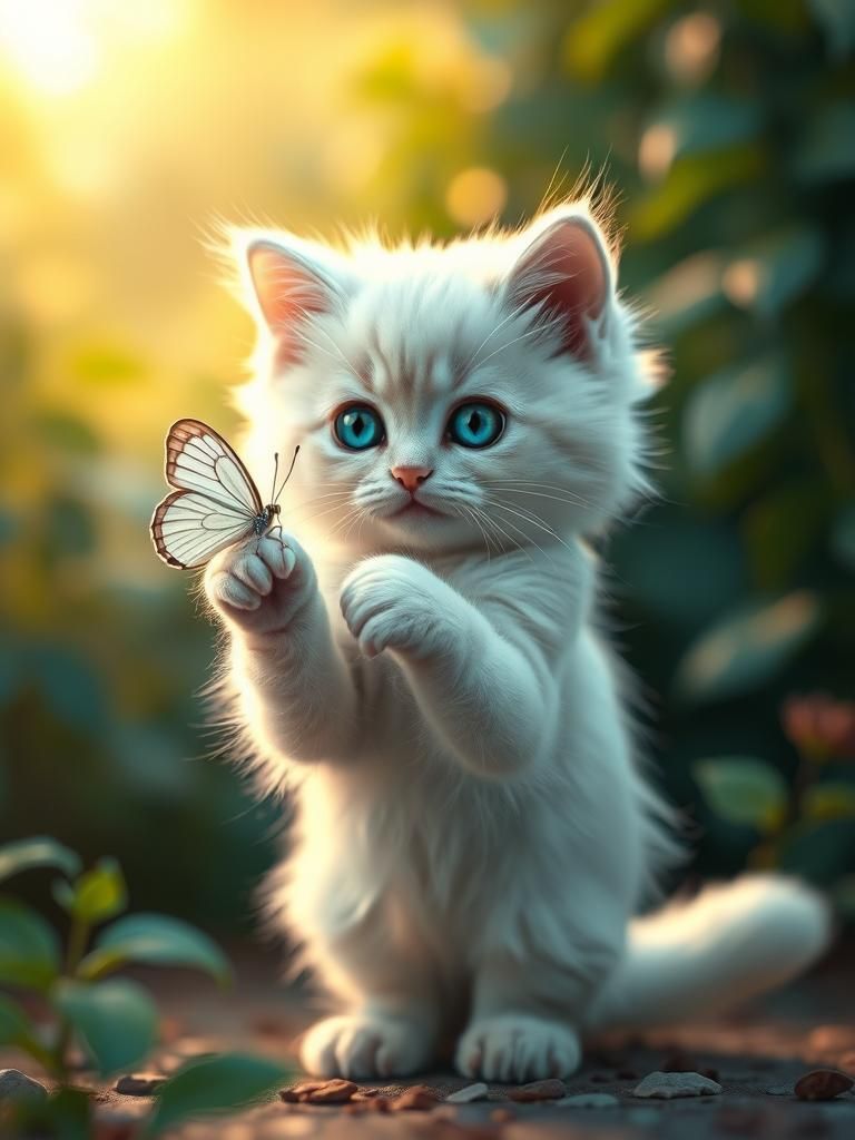 Persian Cat and Butterfly in Fantasy Art Style
