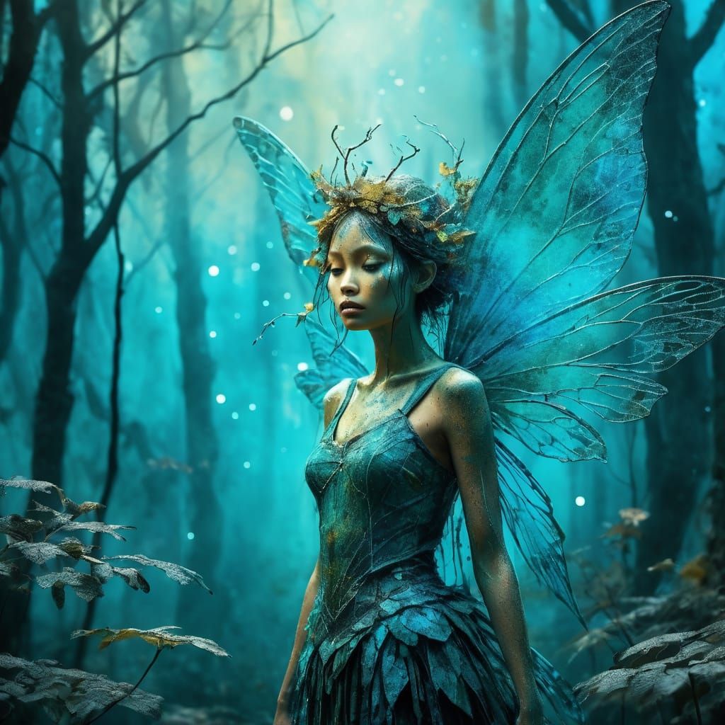 Fairy in Misty Forest: Mixed Media Art