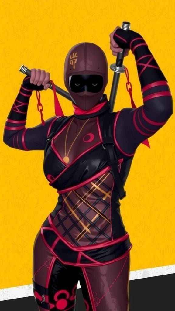 Deadly Female Ninja in Vibrant Yellow Backdrop